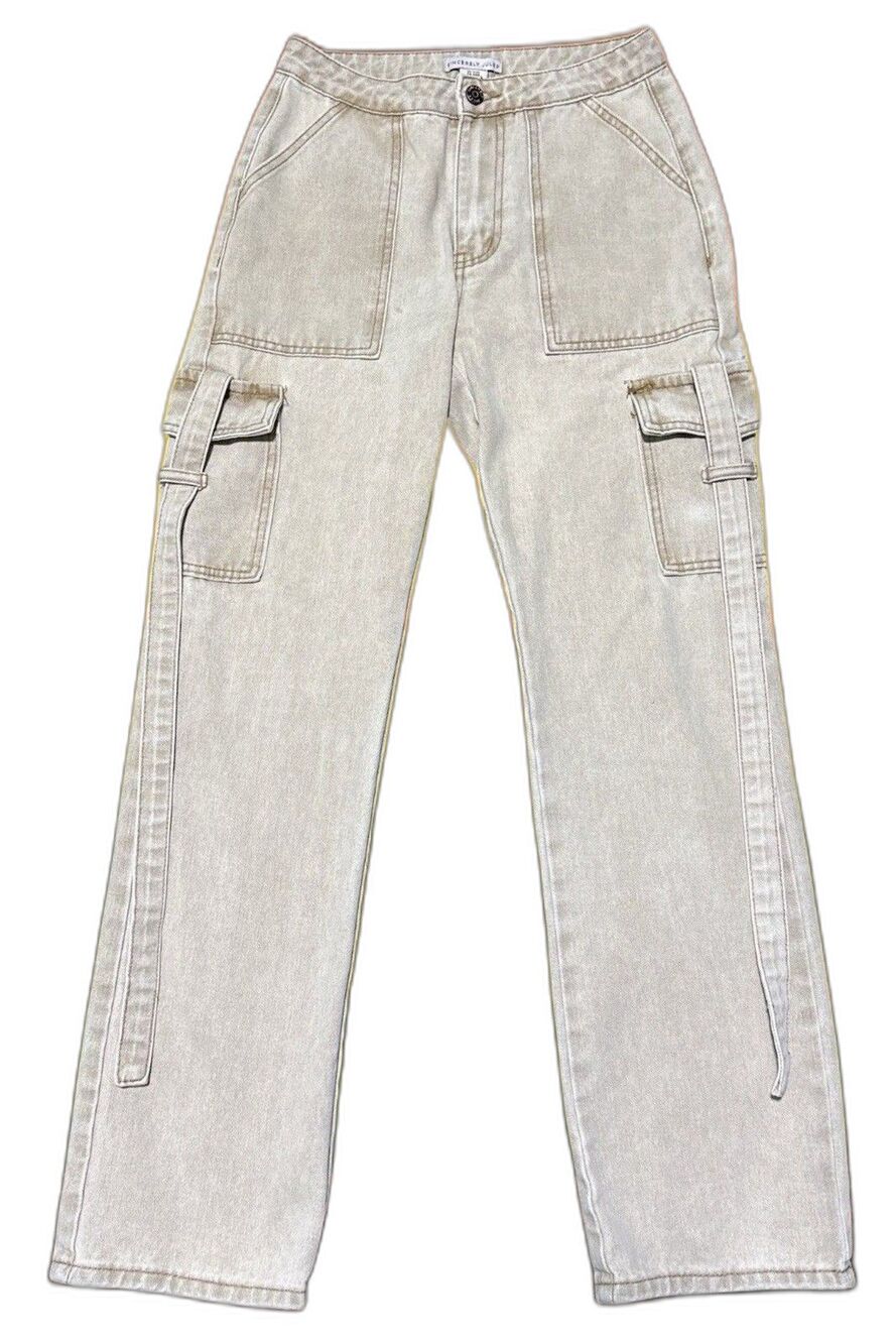 Sincerely Jules Cargo Pants Womens 3 Beige Wide Leg High Rise Y2K Utility Pocket
